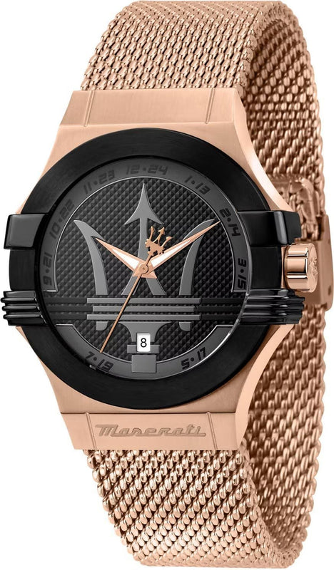 Buy Shop Maserati Potenza Classic Black Dial Rose Gold Mesh Bracelet Watch For Men - R8853108009 USA Online
