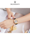 Buy Shop Maserati Potenza Diamonds Silver Dial Black Leather Strap Watch For Women - R8851108505 USA Online