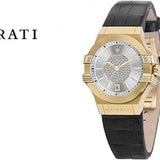 Buy Shop Maserati Potenza Diamonds Silver Dial Black Leather Strap Watch For Women - R8851108505 USA Online