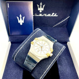 Buy Shop Maserati Potenza Diamonds Silver Dial Blue Leather Strap Watch For Women - R8851108502 USA Online