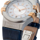 Buy Shop Maserati Potenza Diamonds Silver Dial Blue Leather Strap Watch For Women - R8851108502 USA Online