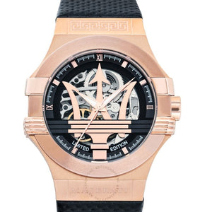 Buy Shop Maserati Potenza Limited Edition Automatic Skeleton Black Dial Black Leather Strap Watch For Men - R8821108025 USA Online