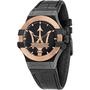 Buy Shop Maserati Potenza Quartz Black Dial Black Leather Strap Watch For Men - R8851108032 USA Online