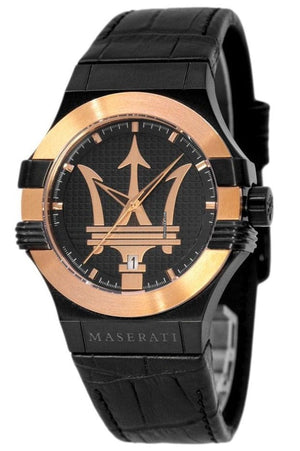 Buy Shop Maserati Potenza Quartz Black Dial Black Leather Strap Watch For Men - R8851108032 USA Online
