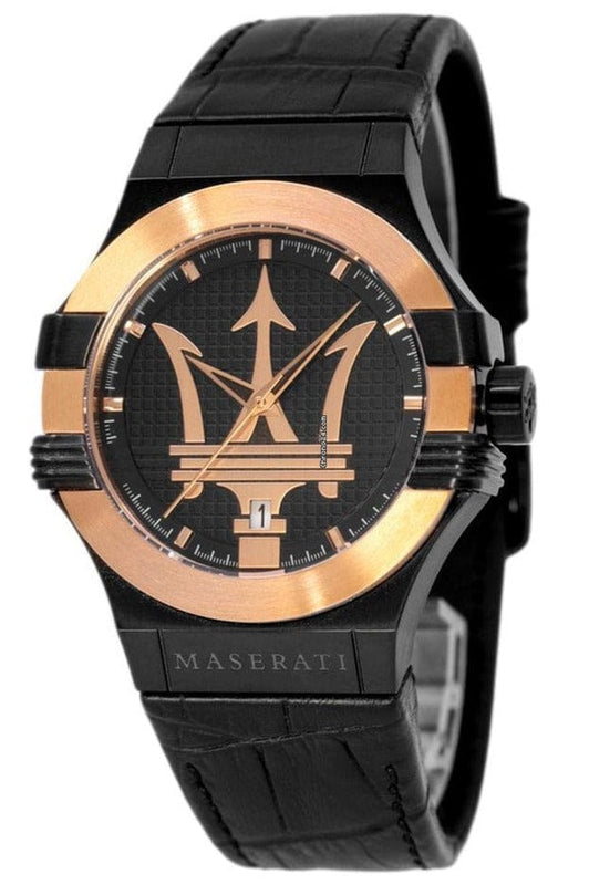 Buy Shop Maserati Potenza Quartz Black Dial Black Leather Strap Watch For Men - R8851108032 USA Online