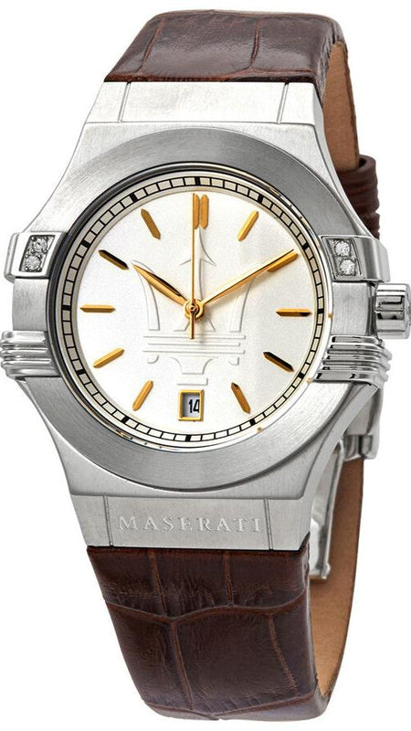 Buy Shop Maserati Potenza Silver Dial Brown Leather Strap Watch For Women - R8851108506 USA Online