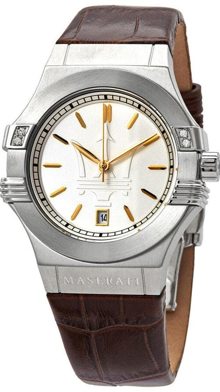 Buy Shop Maserati Potenza Silver Dial Brown Leather Strap Watch For Women - R8851108506 USA Online