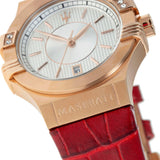 Buy Shop Maserati Potenza Silver Dial Red Leather Strap Watch For Women - R8851108501 USA Online