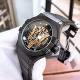 Buy Shop Maserati Potenza Skeleton Limited Edition Black Dial Black Leather Strap Watch For Men - R8821108027 USA Online