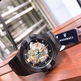 Buy Shop Maserati Potenza Skeleton Limited Edition Black Dial Black Leather Strap Watch For Men - R8821108027 USA Online