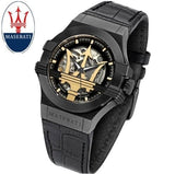 Buy Shop Maserati Potenza Skeleton Limited Edition Black Dial Black Leather Strap Watch For Men - R8821108027 USA Online
