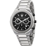 Buy Shop Maserati Stile Chronograph Black Dial Silver Steel Strap Watch For Men - R8873642004 USA Online