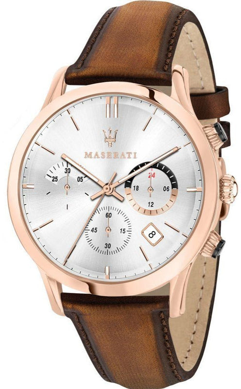 Buy Shop Maserati Ricordo Chronograph Silver Dial Brown Leather Strap Watch For Men - R8871633002 USA Online