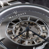 Buy Shop Maserati Ricordo Automatic Skeleton Silver Dial Silver Steel Strap Watch For Men - R8823133005 USA Online