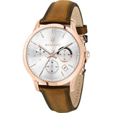 Buy Shop Maserati Ricordo Chronograph Silver Dial Brown Leather Strap Watch For Men - R8871633002 USA Online