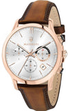 Buy Shop Maserati Ricordo Chronograph Silver Dial Brown Leather Strap Watch For Men - R8871633002 USA Online