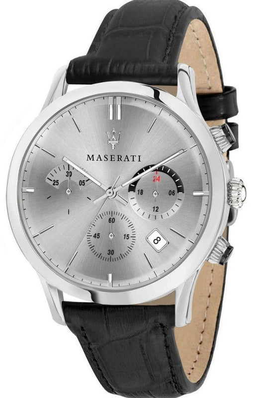 Buy Shop Maserati Ricordo Silver Dial Black Leather Strap Watch For Men - R8871633001 USA Online