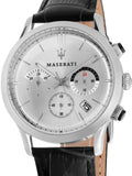 Buy Shop Maserati Ricordo Silver Dial Black Leather Strap Watch For Men - R8871633001 USA Online