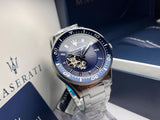 Buy Shop Maserati SFIDA Automatic Skeleton Blue Dial Silver Steel Strap Watch For Men - R8823140007 USA Online
