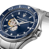 Buy Shop Maserati SFIDA Automatic Skeleton Blue Dial Silver Steel Strap Watch For Men - R8823140007 USA Online