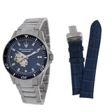 Buy Shop Maserati SFIDA Automatic Skeleton Blue Dial Silver Steel Strap Watch For Men - R8823140007 USA Online