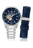 Buy Shop Maserati SFIDA Automatic Skeleton Blue Dial Silver Steel Strap Watch For Men - R8823140007 USA Online