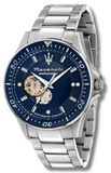 Buy Shop Maserati SFIDA Automatic Skeleton Blue Dial Silver Steel Strap Watch For Men - R8823140007 USA Online