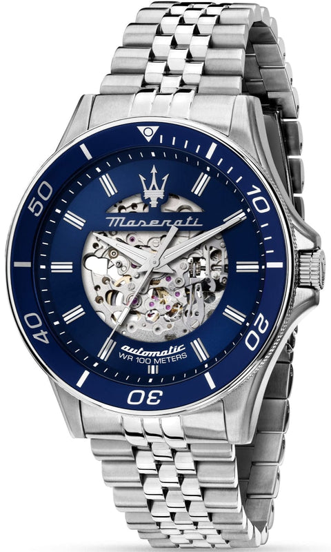 Buy Shop Maserati SFIDA Automatic Skeleton Blue Dial Silver Steel Strap Watch For Men - R882314001 USA Online