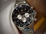 Buy Shop Maserati SFIDA Chronograph Black Dial Silver Steel Strap Watch For Men - R8873640004 USA Online
