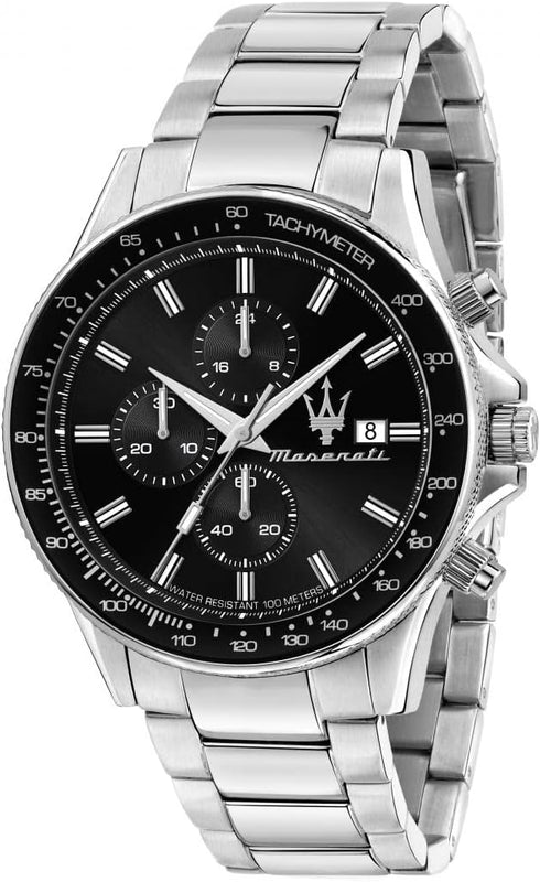 Buy Shop Maserati SFIDA Chronograph Black Dial Silver Steel Strap Watch For Men - R8873640015 USA Online