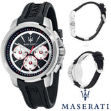 Buy Shop Maserati SFIDA Chronograph Black Silver Dial Black Rubber Strap Watch For Men - R8851123001 USA Online