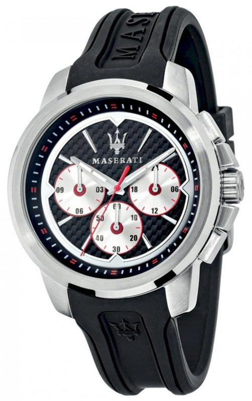 Buy Shop Maserati SFIDA Chronograph Black Silver Dial Black Rubber Strap Watch For Men - R8851123001 USA Online