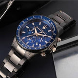 Buy Shop Maserati SFIDA Chronograph Blue Dial Grey Steel Strap Watch For Men - R8873640001 USA Online
