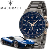 Buy Shop Maserati SFIDA Chronograph Blue Dial Grey Steel Strap Watch For Men - R8873640001 USA Online