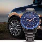 Buy Shop Maserati SFIDA Chronograph Blue Dial Grey Steel Strap Watch For Men - R8873640001 USA Online