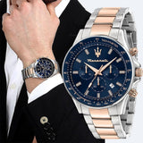 Buy Shop Maserati SFIDA Chronograph Blue Dial Two Tone Steel Strap Watch for Men - R8873640022 USA Online