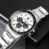 Buy Shop Maserati SFIDA Chronograph White Dial Silver Steel Strap Watch For Men - R8873640003 USA Online