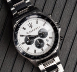 Buy Shop Maserati SFIDA Chronograph White Dial Silver Steel Strap Watch For Men - R8873640003 USA Online