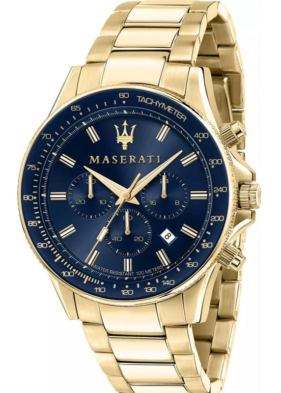 Buy Shop Maserati SFIDA Analog Blue Dial Gold Stainless Steel Watch For Men - R8873640008 USA Online