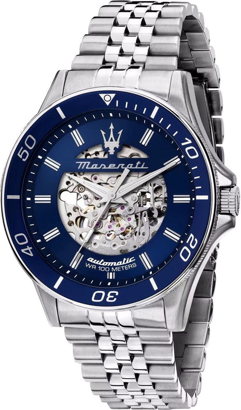 Buy Shop Maserati SFIDA Skeleton Automatic Blue Dial Silver Steel Strap Watch for Men - R8823140011 USA Online