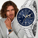 Buy Shop Maserati Sorpasso Chronograph Blue Dial Silver Steel Strap Watch for Men - R8873624004 USA Online
