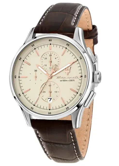 Buy Shop Maserati Sorpasso Chronograph White Dial Brown Leather Strap Watch for Men - R8871624010 USA Online