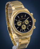 Buy Shop Maserati Stile 45mm Chronograph Black Dial Gold Steel Strap Watch For Men - R8873642001 USA Online