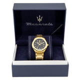Buy Shop Maserati Stile Black Dial Gold Steel Strap Watch For Men - R8853142004 USA Online