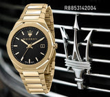 Buy Shop Maserati Stile Black Dial Gold Steel Strap Watch For Men - R8853142004 USA Online