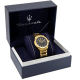 Buy Shop Maserati Stile Black Dial Gold Steel Strap Watch For Men - R8853142004 USA Online