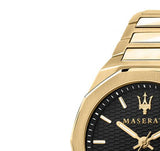 Buy Shop Maserati Stile Black Dial Gold Steel Strap Watch For Men - R8853142004 USA Online