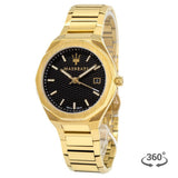 Buy Shop Maserati Stile Black Dial Gold Steel Strap Watch For Men - R8853142004 USA Online