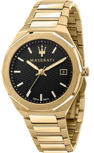 Buy Shop Maserati Stile Black Dial Gold Steel Strap Watch For Men - R8853142004 USA Online