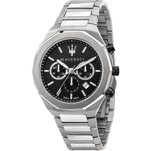 Buy Shop Maserati Stile Chronograph Black Dial Silver Steel Strap Watch For Men - R8873642004 USA Online
